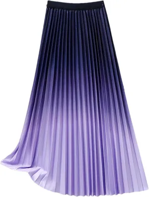 Women's Fashion Gradient Pleated Midi Skirt Casual High Waist Spring Summer Wear