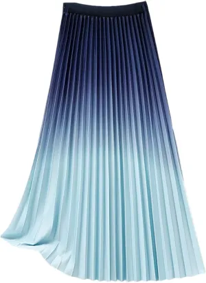 Women's Fashion Gradient Pleated Midi Skirt Casual High Waist Spring Summer Wear