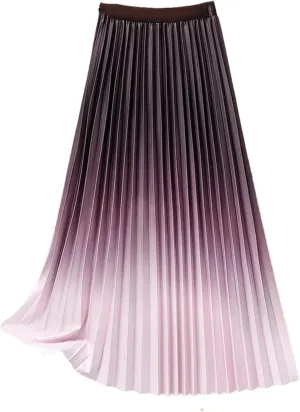 Women's Fashion Gradient Pleated Midi Skirt Casual High Waist Spring Summer Wear