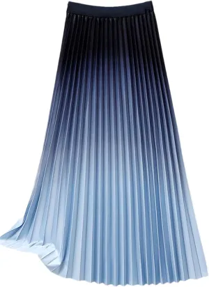 Women's Fashion Gradient Pleated Midi Skirt Casual High Waist Spring Summer Wear