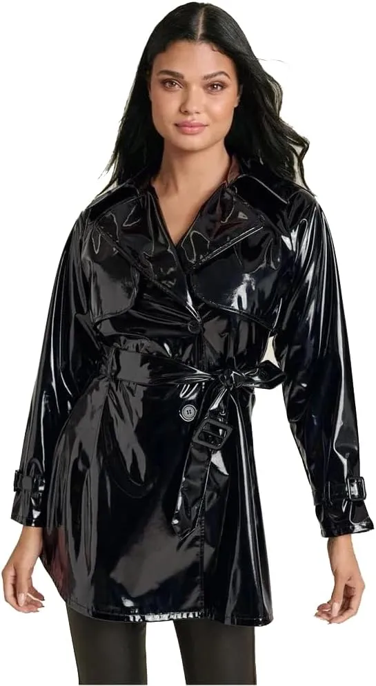 Womens Fashion Outdoor Wet Look Clothing Trench Coat Raincoat Red Pu Leather Wear