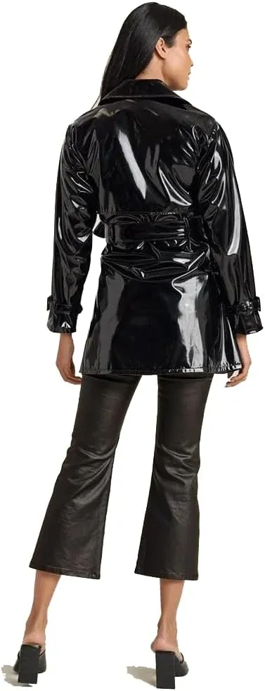 Womens Fashion Outdoor Wet Look Clothing Trench Coat Raincoat Red Pu Leather Wear