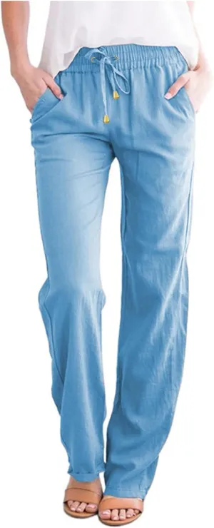 Women's Fleece Lined Pants Winter Flowing Beach Leggings with Pockets Barrel Pants Fleece Lined