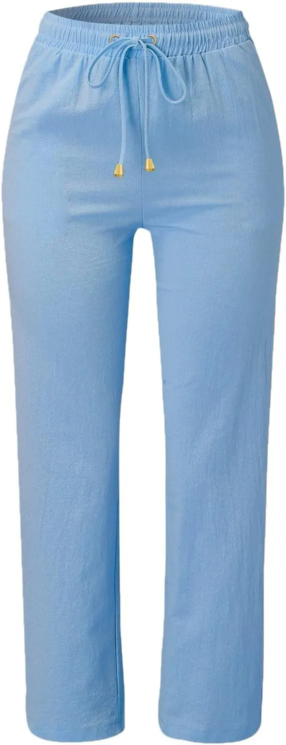 Women's Fleece Lined Pants Winter Flowing Beach Leggings with Pockets Barrel Pants Fleece Lined