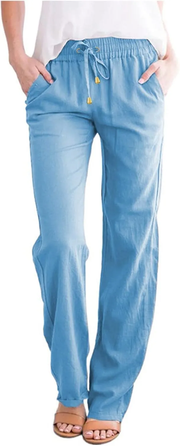 Women's Fleece Lined Pants Winter Flowing Beach Leggings with Pockets Barrel Pants Fleece Lined