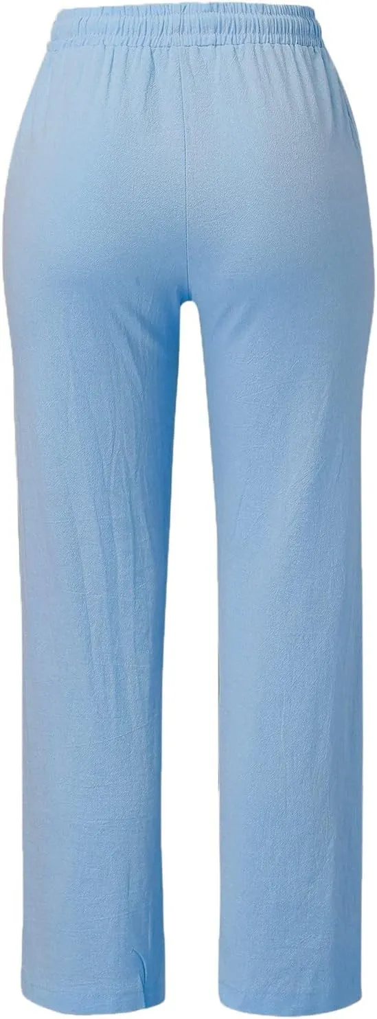 Women's Fleece Lined Pants Winter Flowing Beach Leggings with Pockets Barrel Pants Fleece Lined