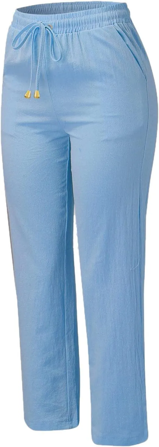 Women's Fleece Lined Pants Winter Flowing Beach Leggings with Pockets Barrel Pants Fleece Lined
