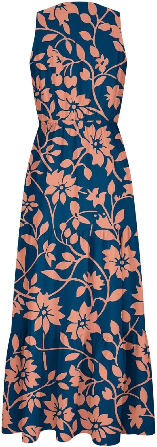 Women'S Flowy Floral Dresses Boho Summer V Neck Sleeveless Tiered Long Maxi Sundreess Beach Vacation Outfits 2024