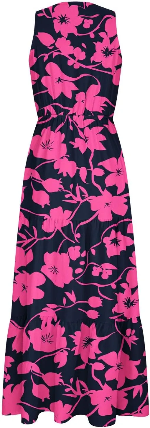 Women'S Flowy Floral Dresses Boho Summer V Neck Sleeveless Tiered Long Maxi Sundreess Beach Vacation Outfits 2024