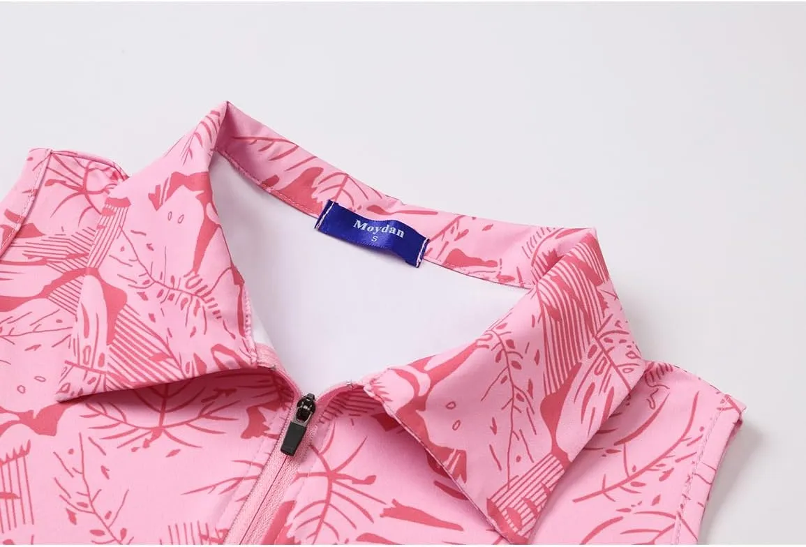 Womens Golf Apparel Print Polo Tennis Shirts Moisture Wicking Golf Tank Top with Zipper