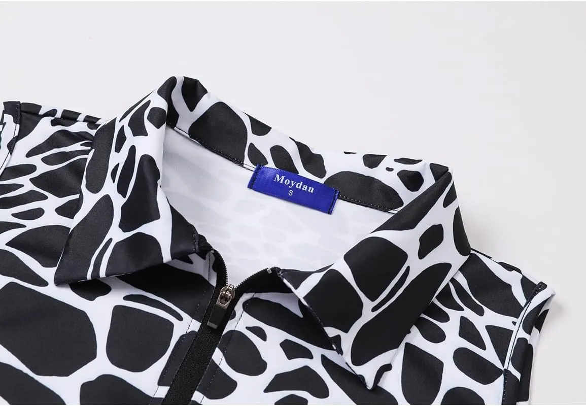 Womens Golf Apparel Print Polo Tennis Shirts Moisture Wicking Golf Tank Top with Zipper