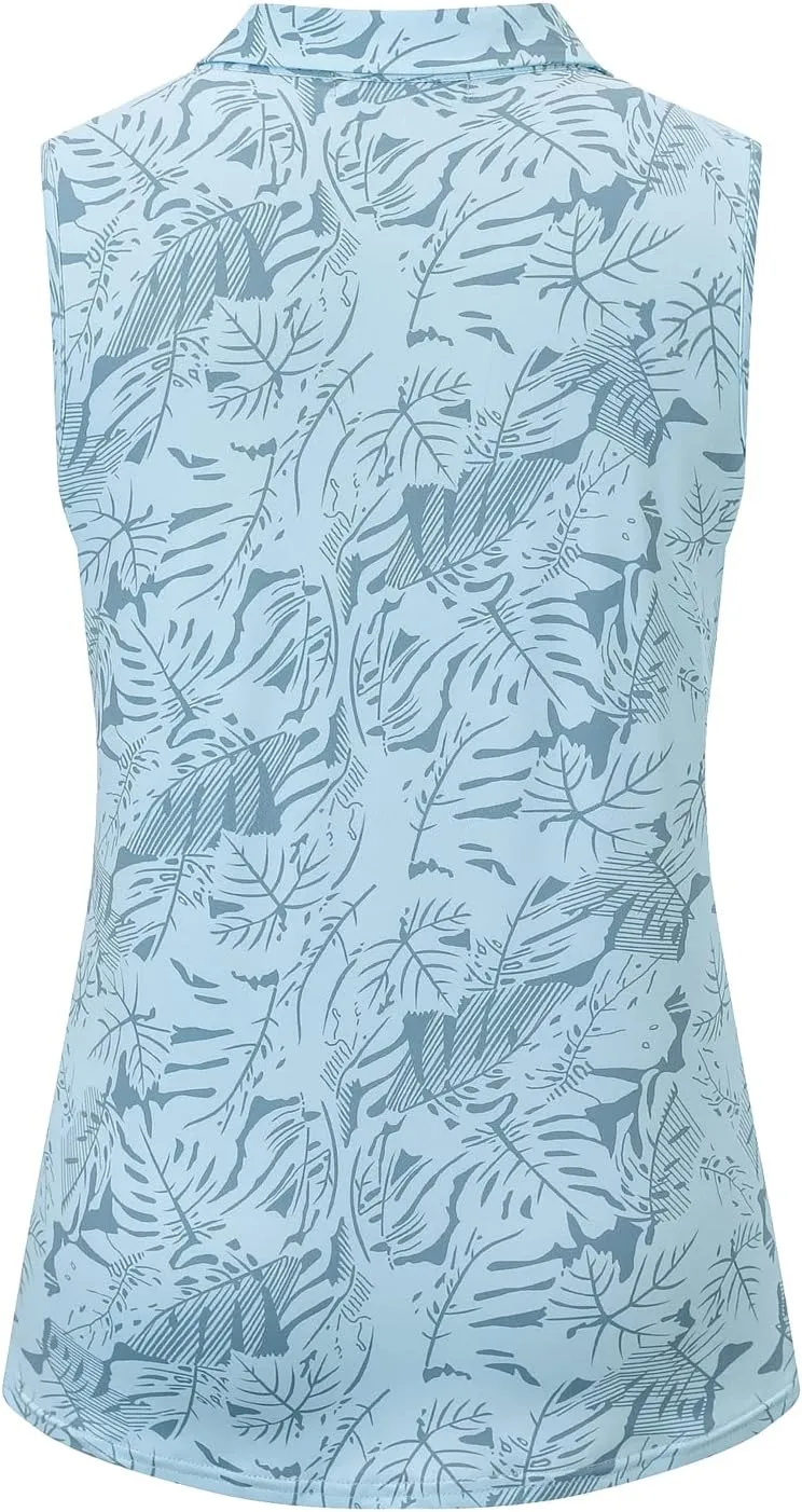 Womens Golf Apparel Print Polo Tennis Shirts Moisture Wicking Golf Tank Top with Zipper