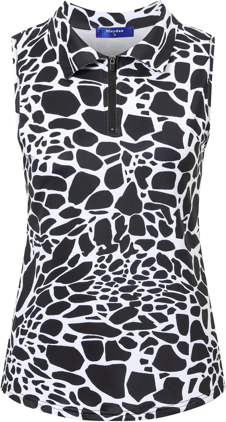 Womens Golf Apparel Print Polo Tennis Shirts Moisture Wicking Golf Tank Top with Zipper