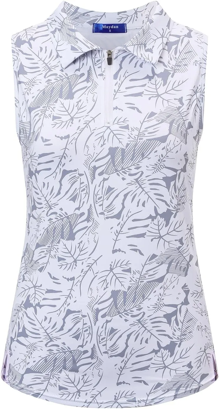 Womens Golf Apparel Print Polo Tennis Shirts Moisture Wicking Golf Tank Top with Zipper