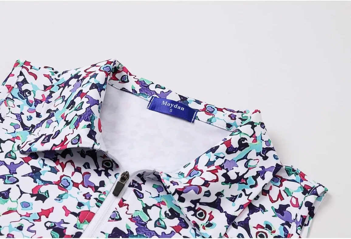 Womens Golf Apparel Print Polo Tennis Shirts Moisture Wicking Golf Tank Top with Zipper