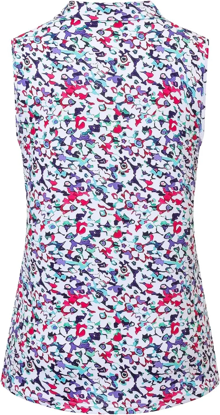 Womens Golf Apparel Print Polo Tennis Shirts Moisture Wicking Golf Tank Top with Zipper