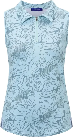 Womens Golf Apparel Print Polo Tennis Shirts Moisture Wicking Golf Tank Top with Zipper