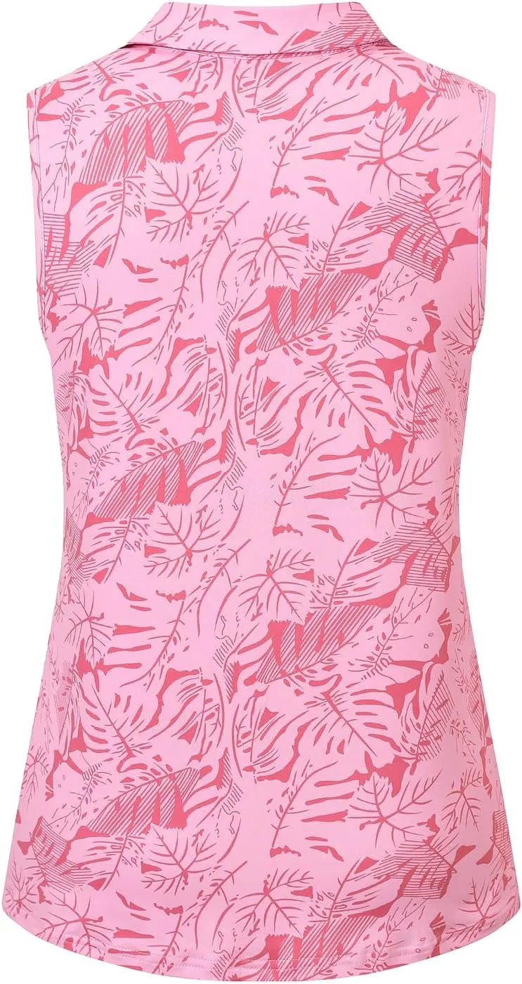 Womens Golf Apparel Print Polo Tennis Shirts Moisture Wicking Golf Tank Top with Zipper