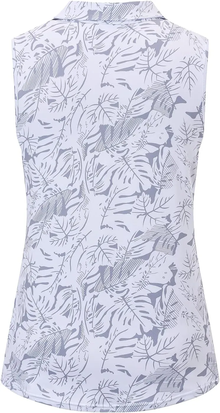 Womens Golf Apparel Print Polo Tennis Shirts Moisture Wicking Golf Tank Top with Zipper