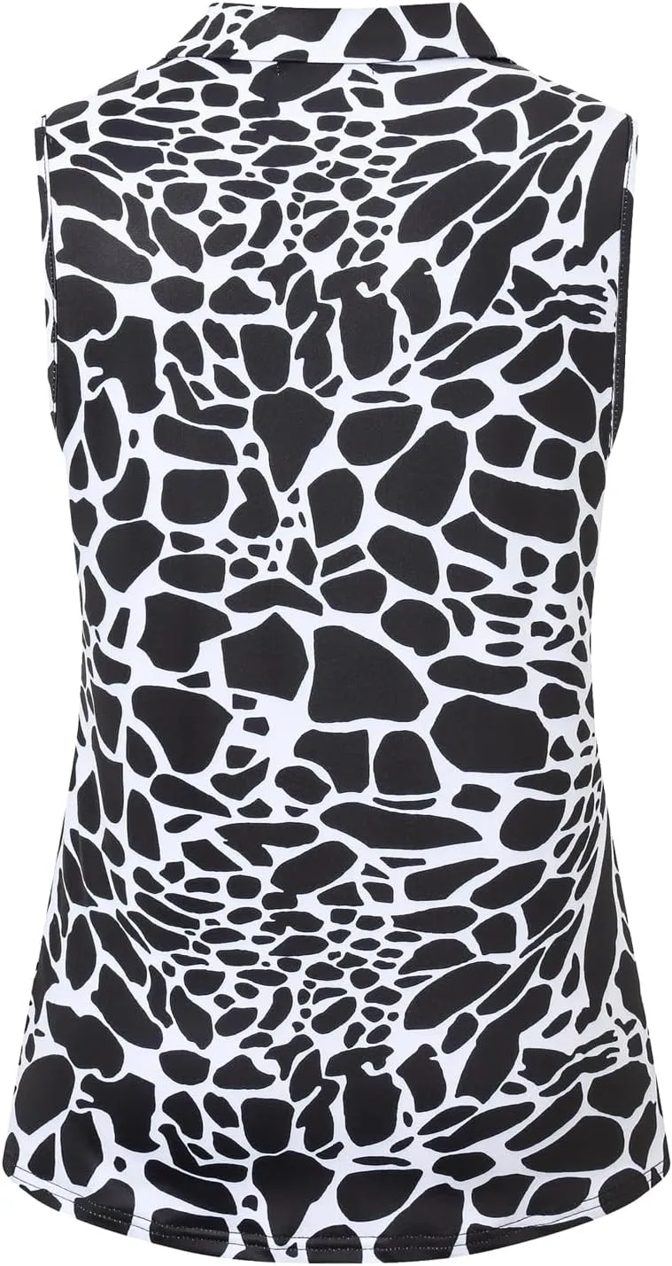 Womens Golf Apparel Print Polo Tennis Shirts Moisture Wicking Golf Tank Top with Zipper
