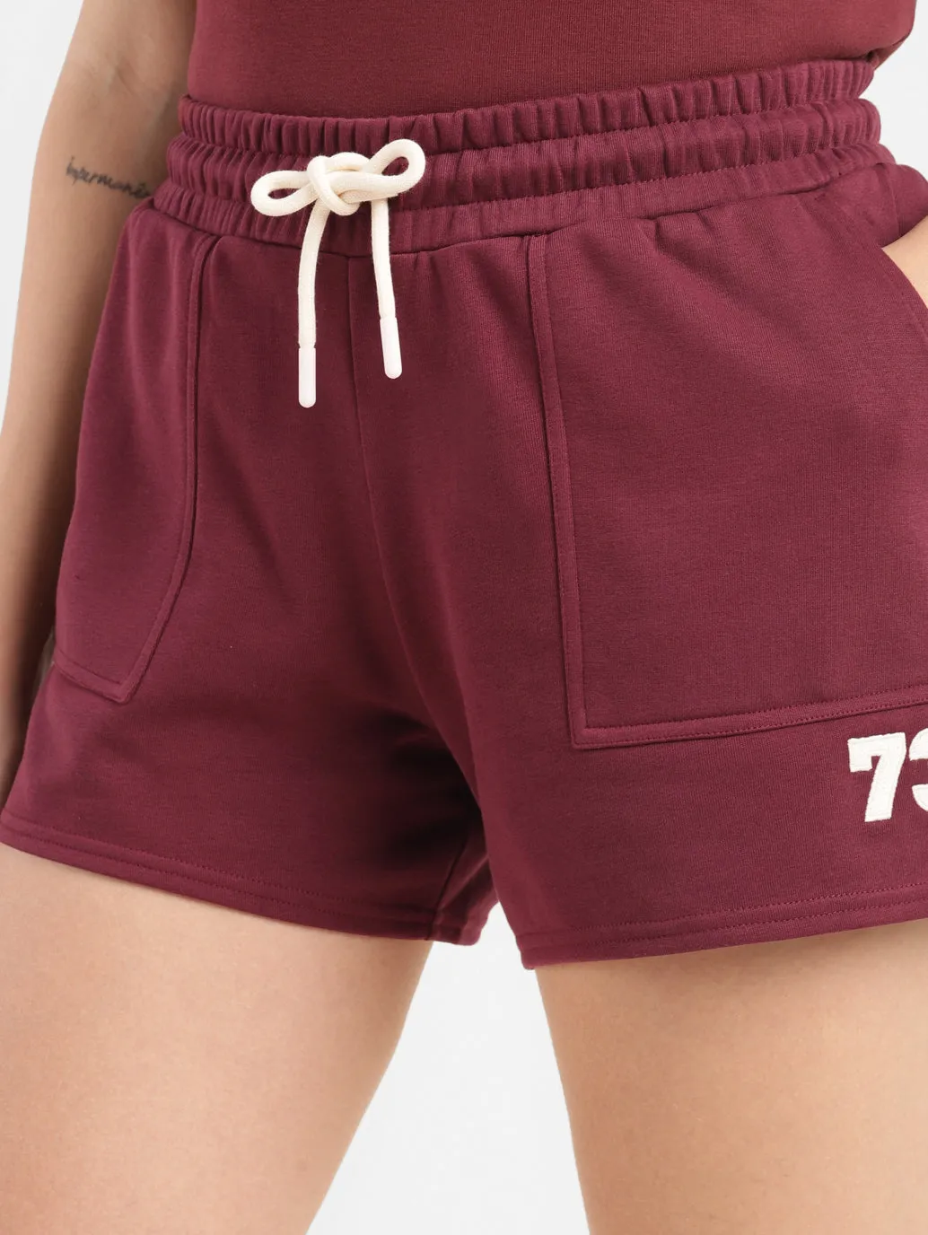 Women's High Rise Maroon Relaxed Fit Shorts
