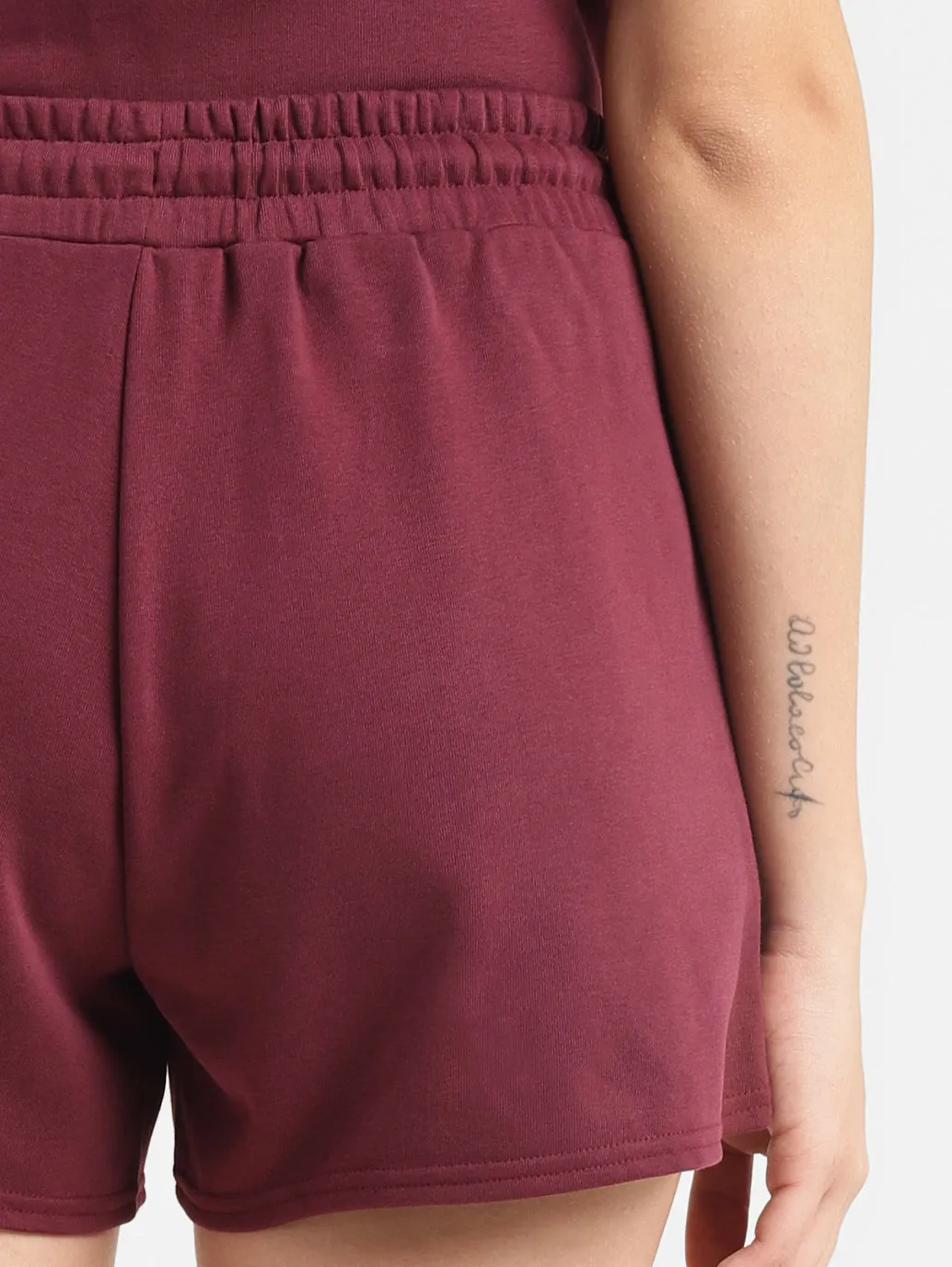 Women's High Rise Maroon Relaxed Fit Shorts