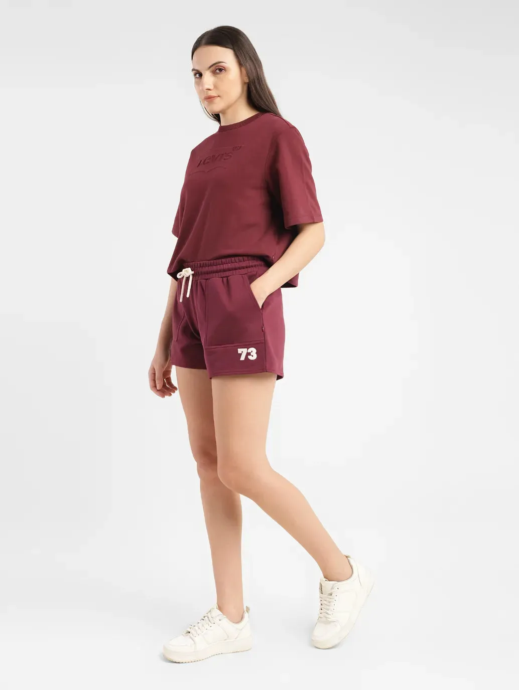Women's High Rise Maroon Relaxed Fit Shorts