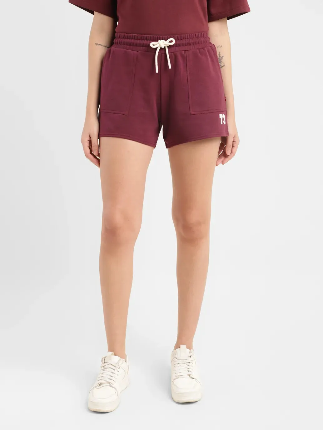 Women's High Rise Maroon Relaxed Fit Shorts