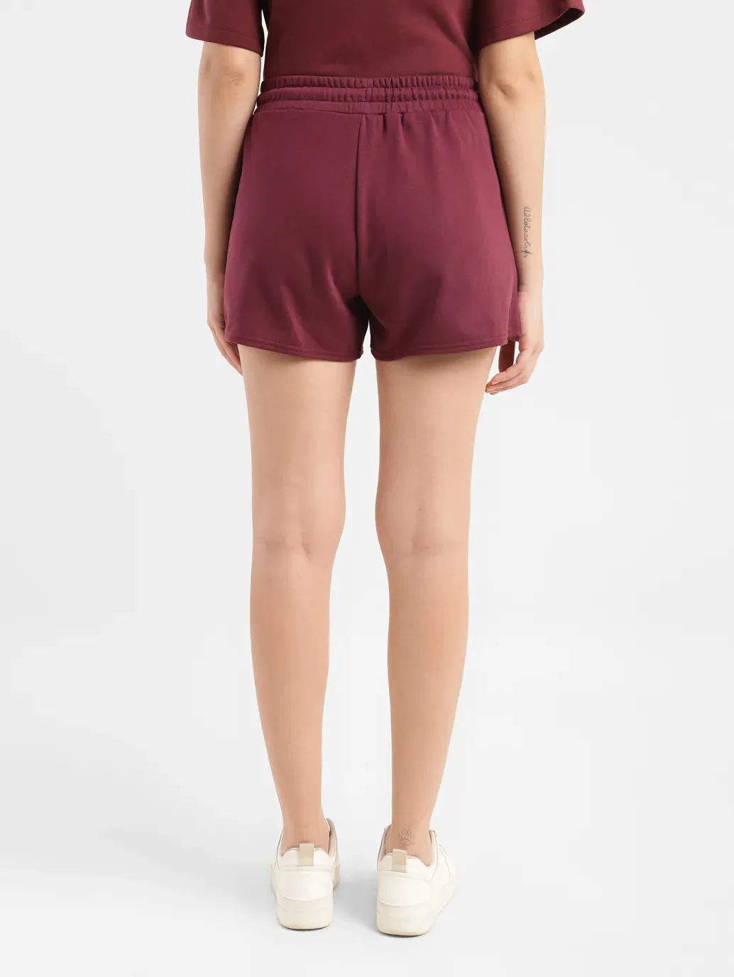 Women's High Rise Maroon Relaxed Fit Shorts