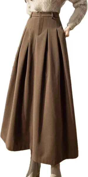 Women's High Waist A-Line Midi Skirt  Casual Office Wear Loose Fit with Pockets