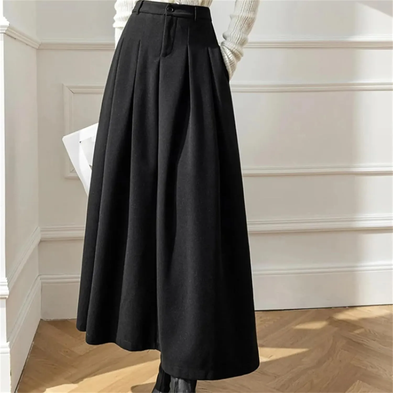 Women's High Waist A-Line Midi Skirt  Casual Office Wear Loose Fit with Pockets
