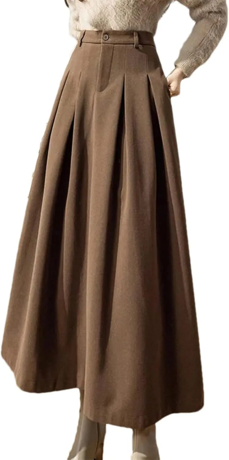 Women's High Waist A-Line Midi Skirt  Casual Office Wear Loose Fit with Pockets