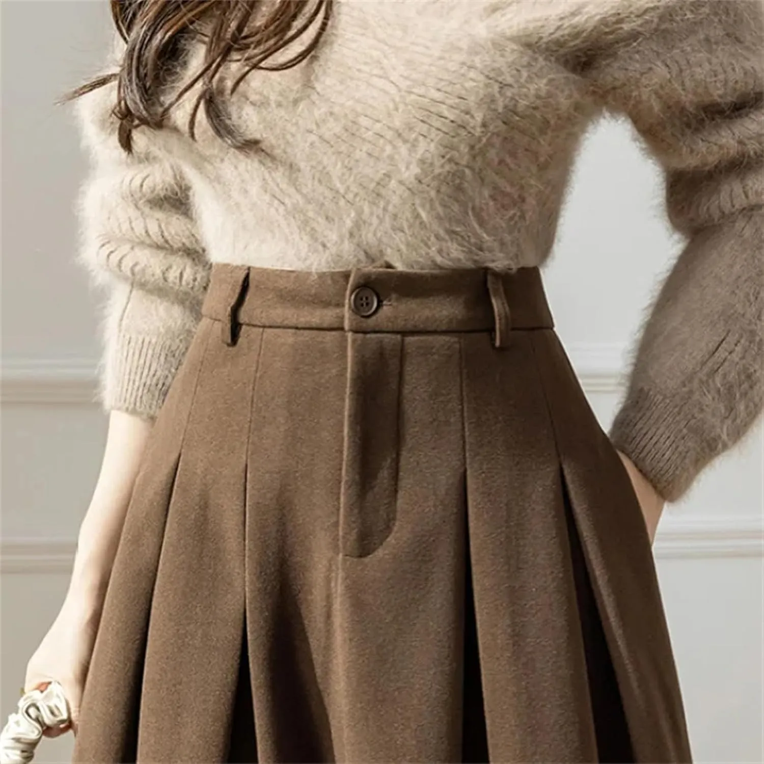 Women's High Waist A-Line Midi Skirt  Casual Office Wear Loose Fit with Pockets
