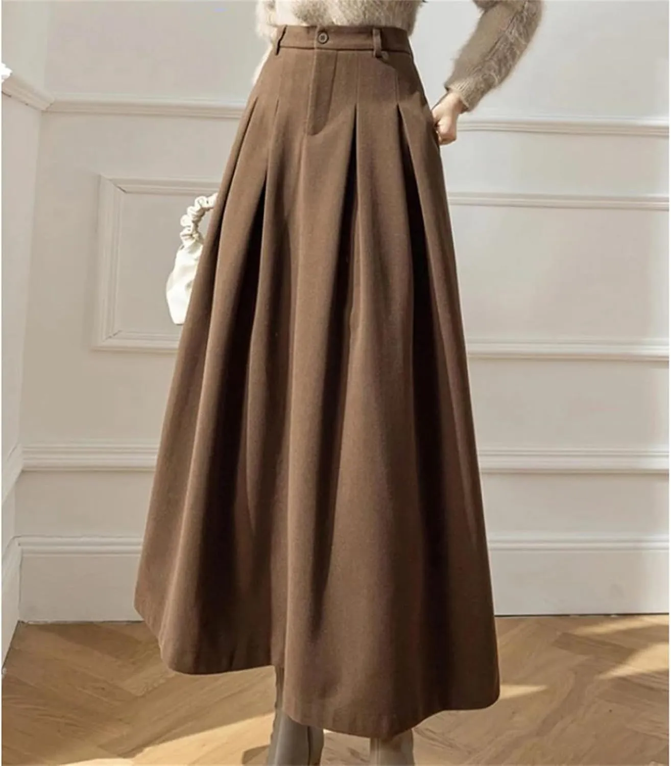 Women's High Waist A-Line Midi Skirt  Casual Office Wear Loose Fit with Pockets