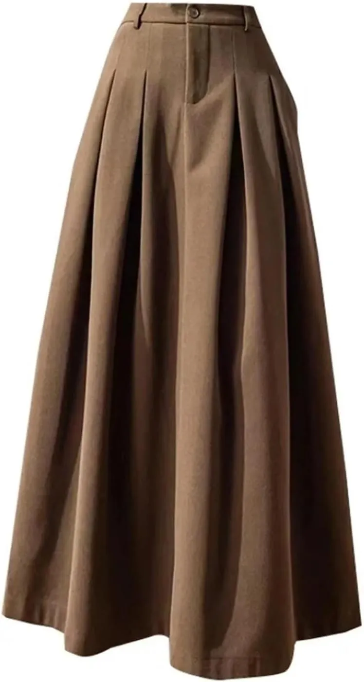 Women's High Waist A-Line Midi Skirt  Casual Office Wear Loose Fit with Pockets