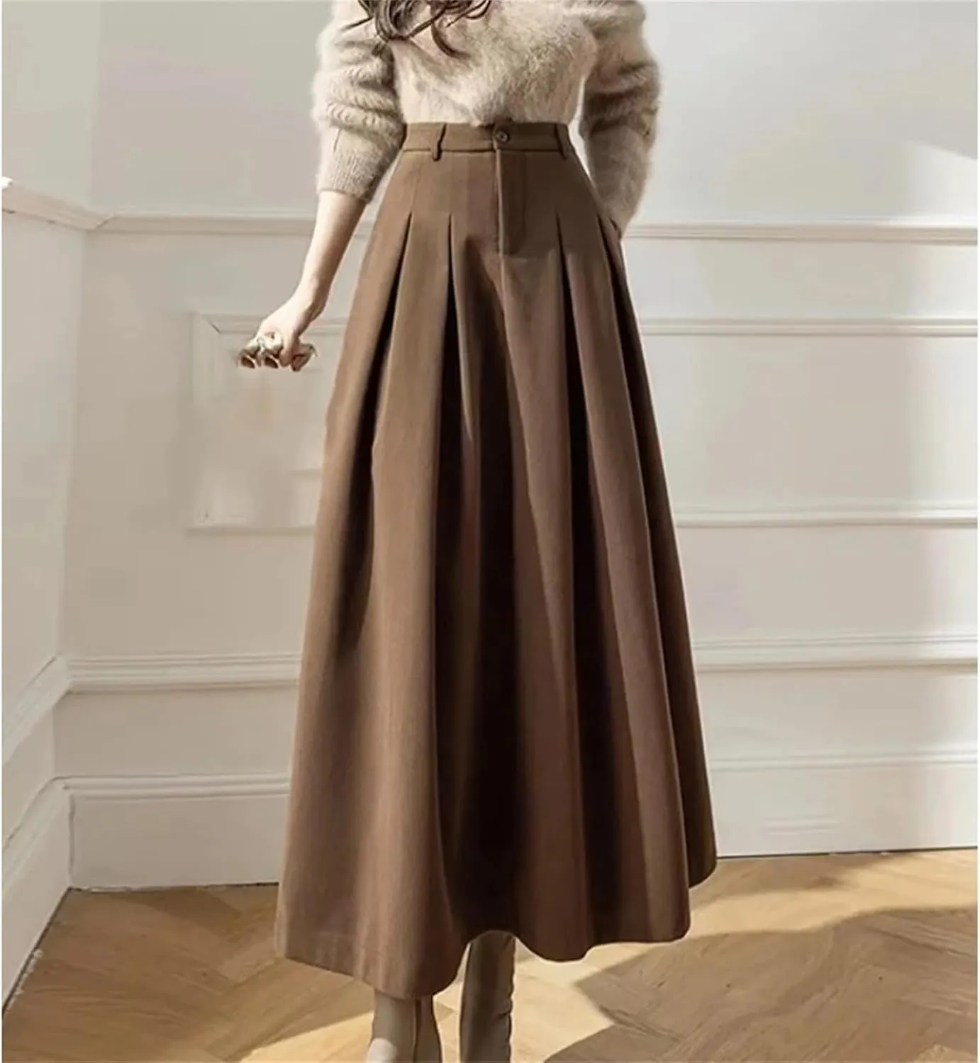 Women's High Waist A-Line Midi Skirt  Casual Office Wear Loose Fit with Pockets