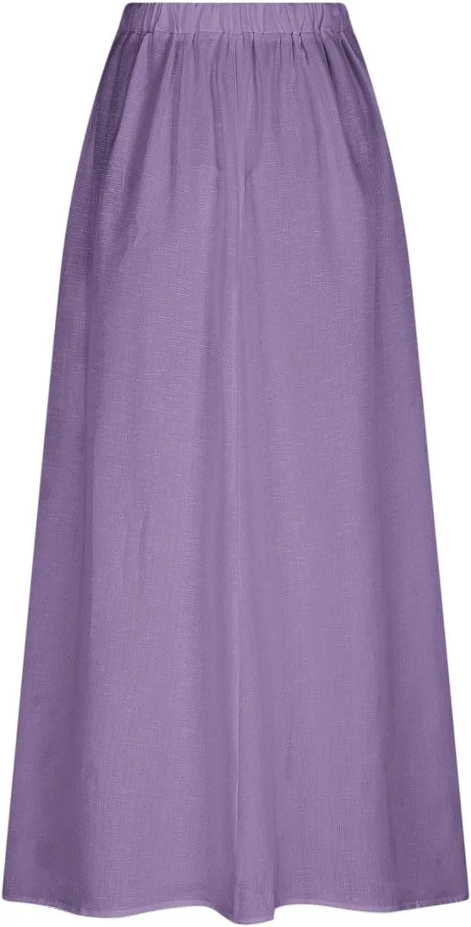Womens High Waist Maxi Skirts Casual Loose Fit Flowy Swing Pleated A Line Long Skirts Solid Color Skirts with Pocket