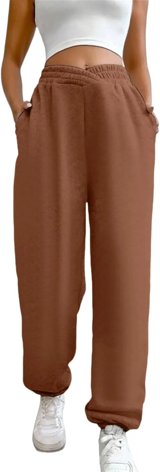 Women's High Waisted Jogger Pants Basic Elastic Waist Trousers Casual Solid Color Lounge Wear