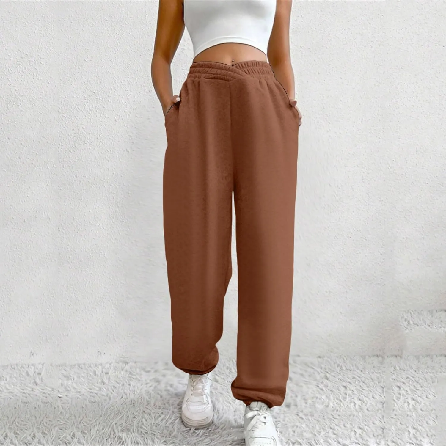Women's High Waisted Jogger Pants Basic Elastic Waist Trousers Casual Solid Color Lounge Wear