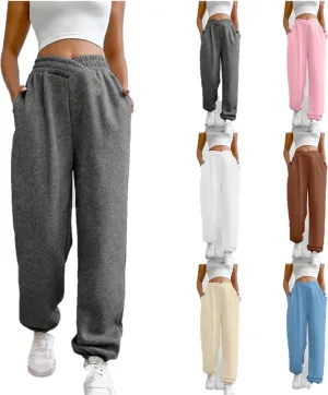 Women's High Waisted Jogger Pants Basic Elastic Waist Trousers Casual Solid Color Lounge Wear