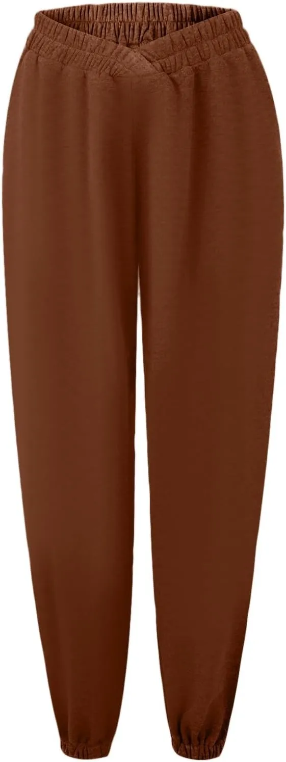 Women's High Waisted Jogger Pants Basic Elastic Waist Trousers Casual Solid Color Lounge Wear