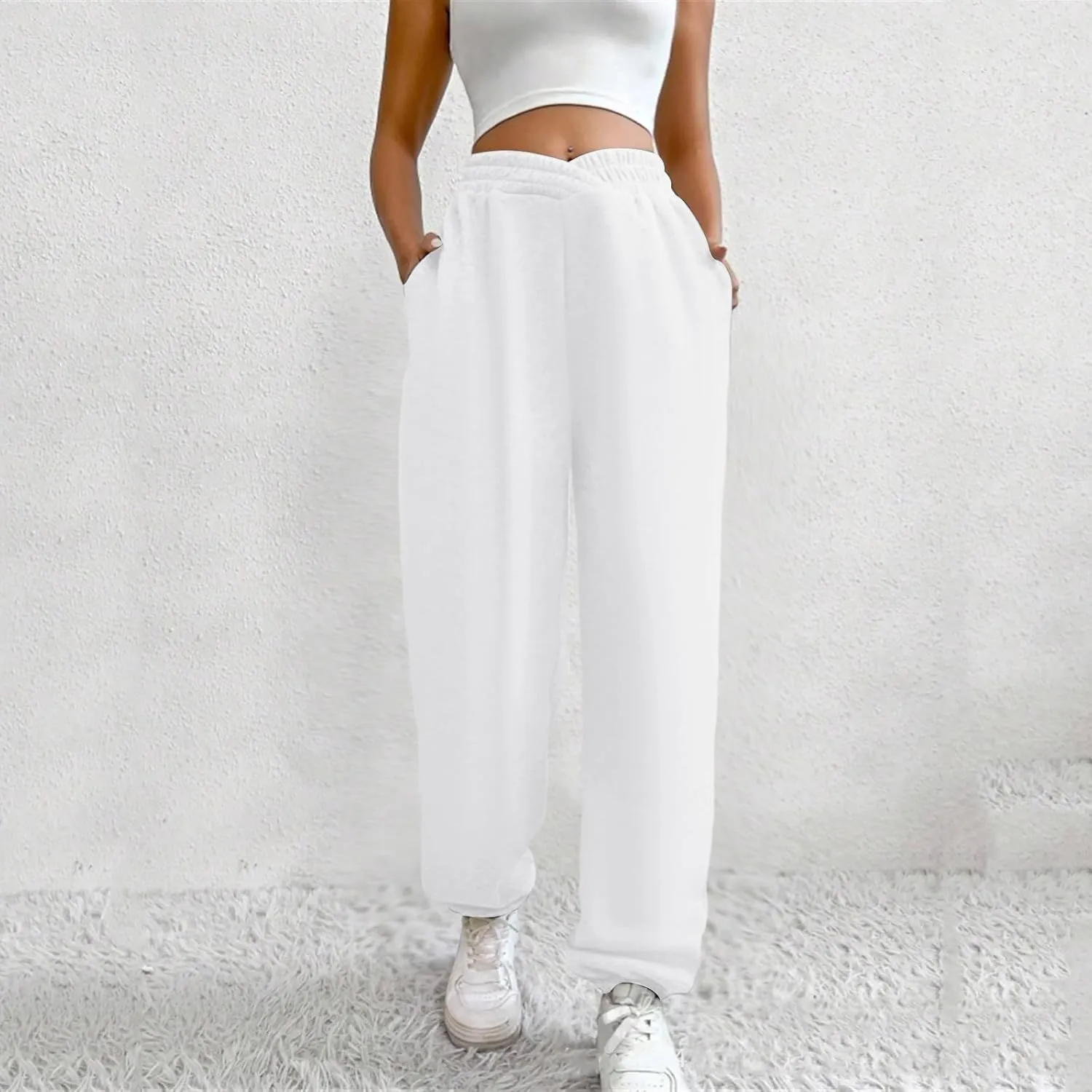 Women's High Waisted Jogger Pants Basic Elastic Waist Trousers Casual Solid Color Lounge Wear