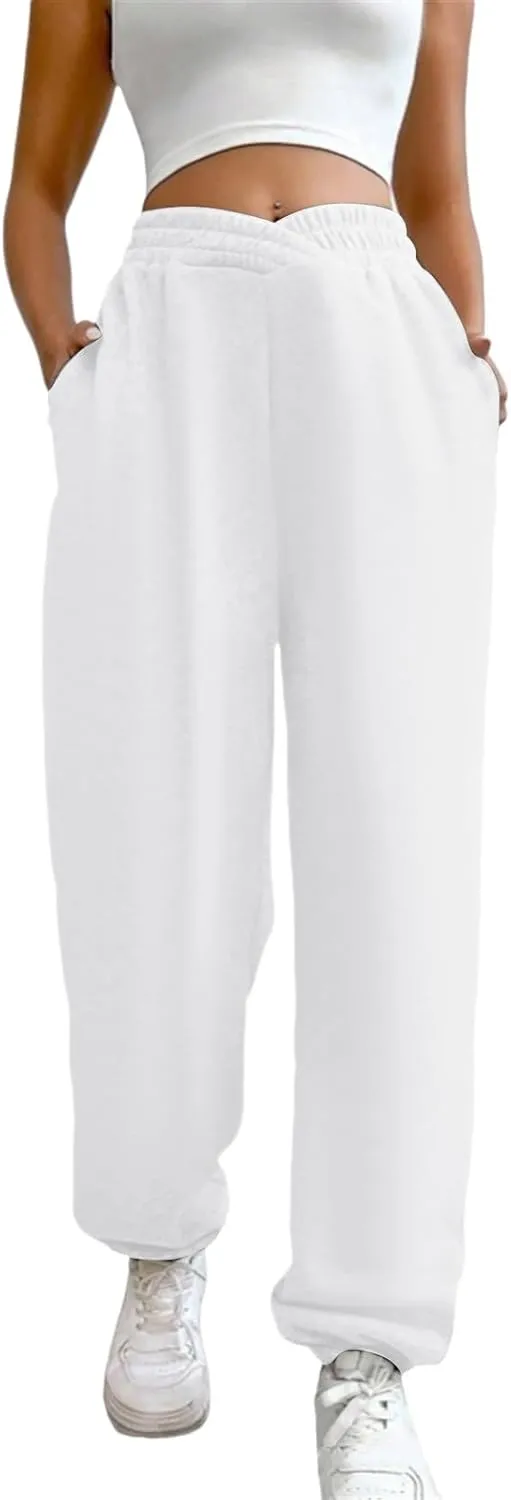Women's High Waisted Jogger Pants Basic Elastic Waist Trousers Casual Solid Color Lounge Wear