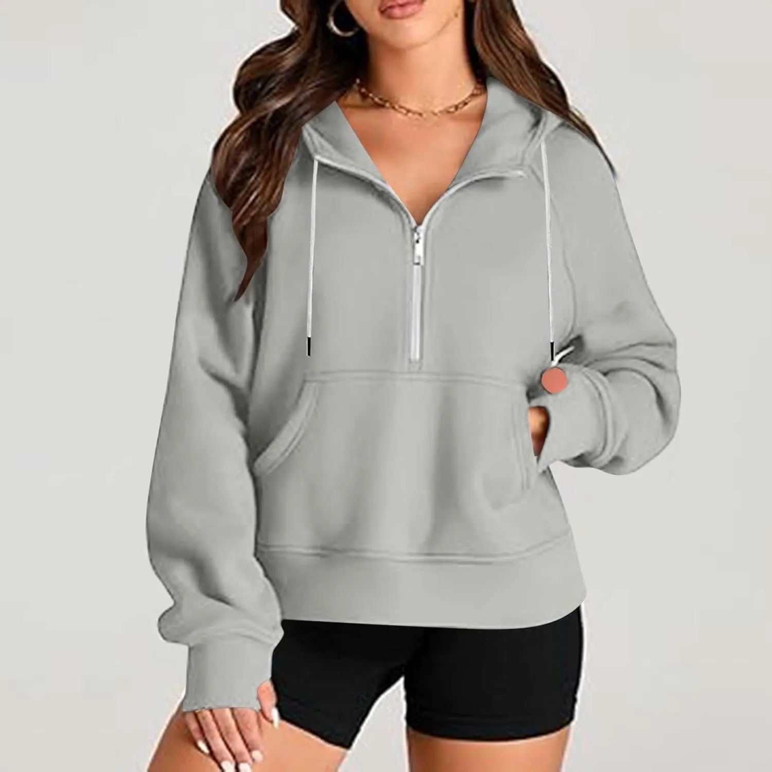Womens Hoodies Fashion 2024 Half Zip Up Sweatshirts Drawstring Pullover Top Fashion Winter Clothes with Thumbs Hole