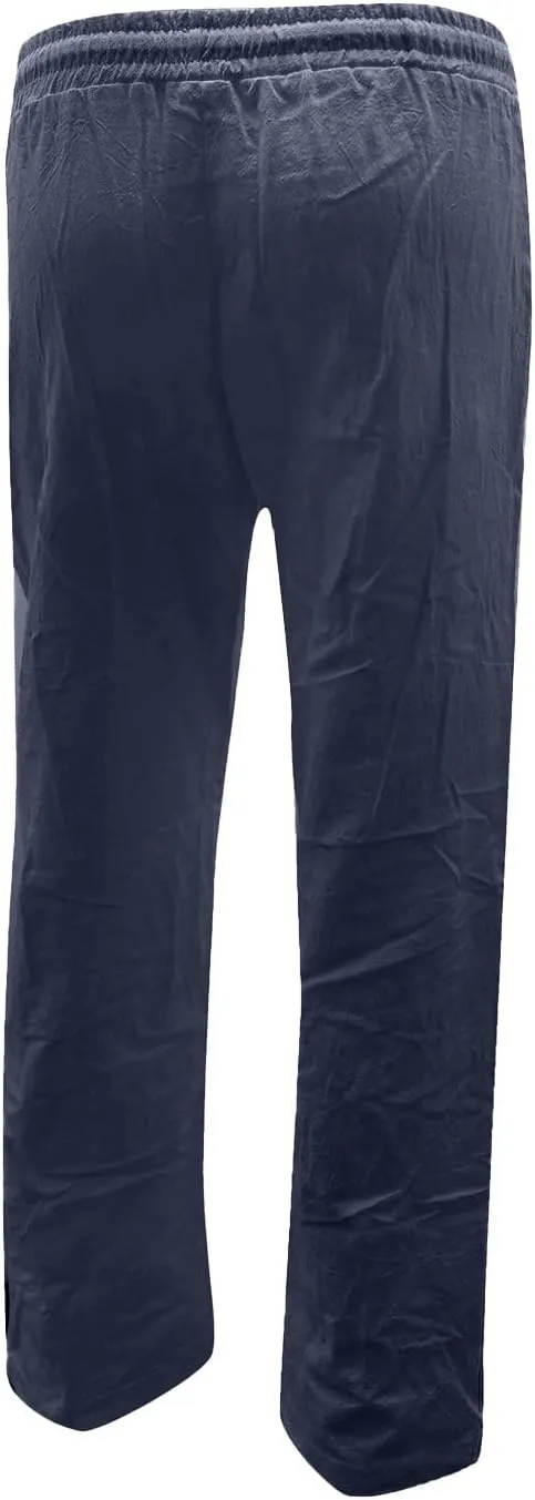 Womens Linen Casual Pants Winter Trendy Yoga Trousers with Pockets Fleece Lined Straight Leg