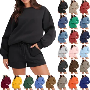 Womens Lounge Sets 2 Piece Outfits Oversized Long Sleeve Hoodies Sweatsuit Casual Sweat Shorts Matching Tracksuit