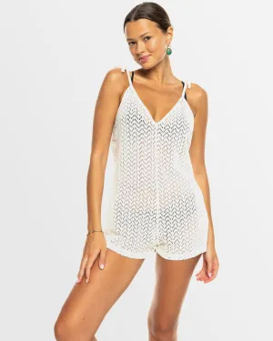 Womens Ocean Riders Crochet Strappy Cover Up Romper