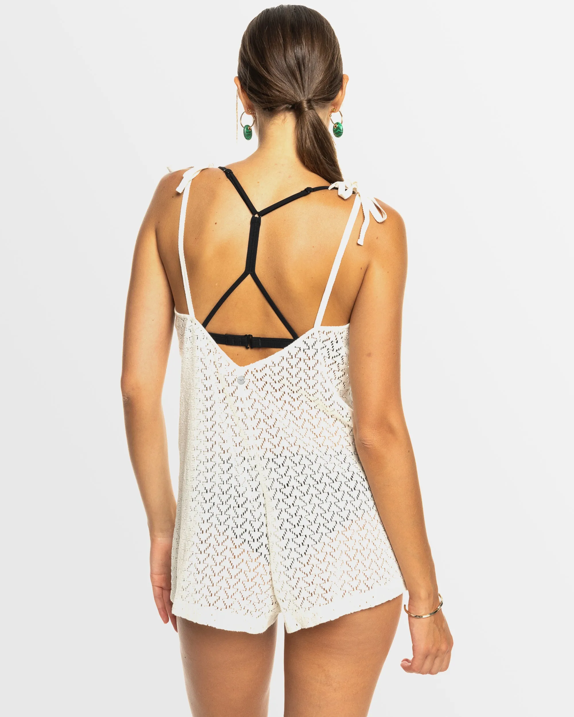 Womens Ocean Riders Crochet Strappy Cover Up Romper