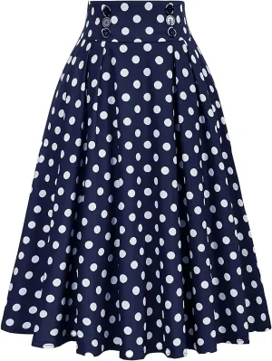 Women's Pleated Skirt A Line Vintage Skirt High Waisted Summer Skirts Basic Polka Dots Skirt Trendy Flowy Midi Skirts