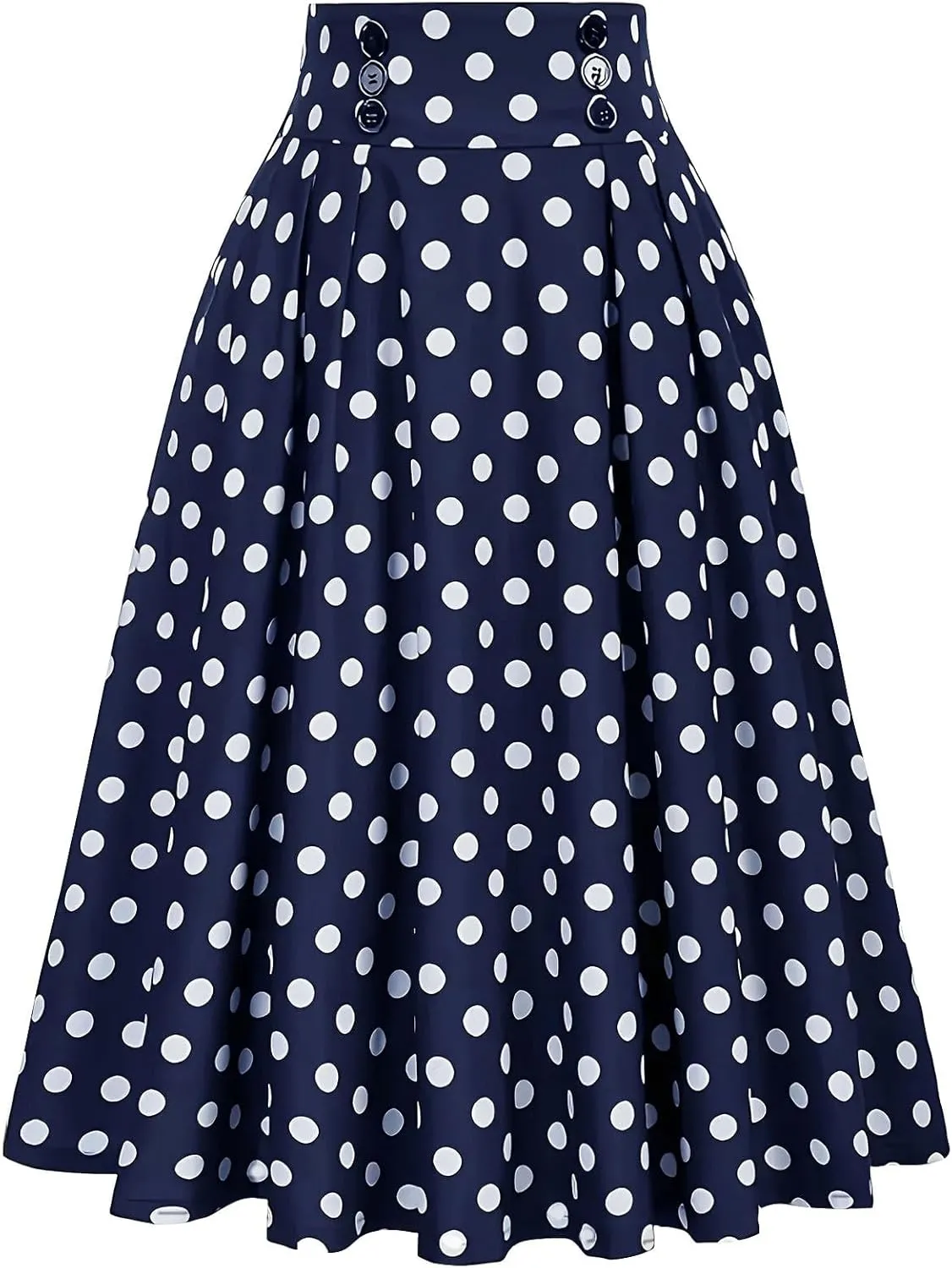 Women's Pleated Skirt A Line Vintage Skirt High Waisted Summer Skirts Basic Polka Dots Skirt Trendy Flowy Midi Skirts